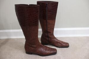 RODO Women's Brown Embossed Pebbled Leather Mid Calf Boots Size 38 (bota1400